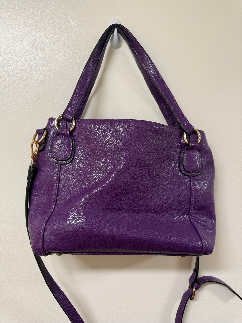 Coach Deep Purple Pebble Leather Shoulder Bag with Gold Accents - Picture 9 of 11